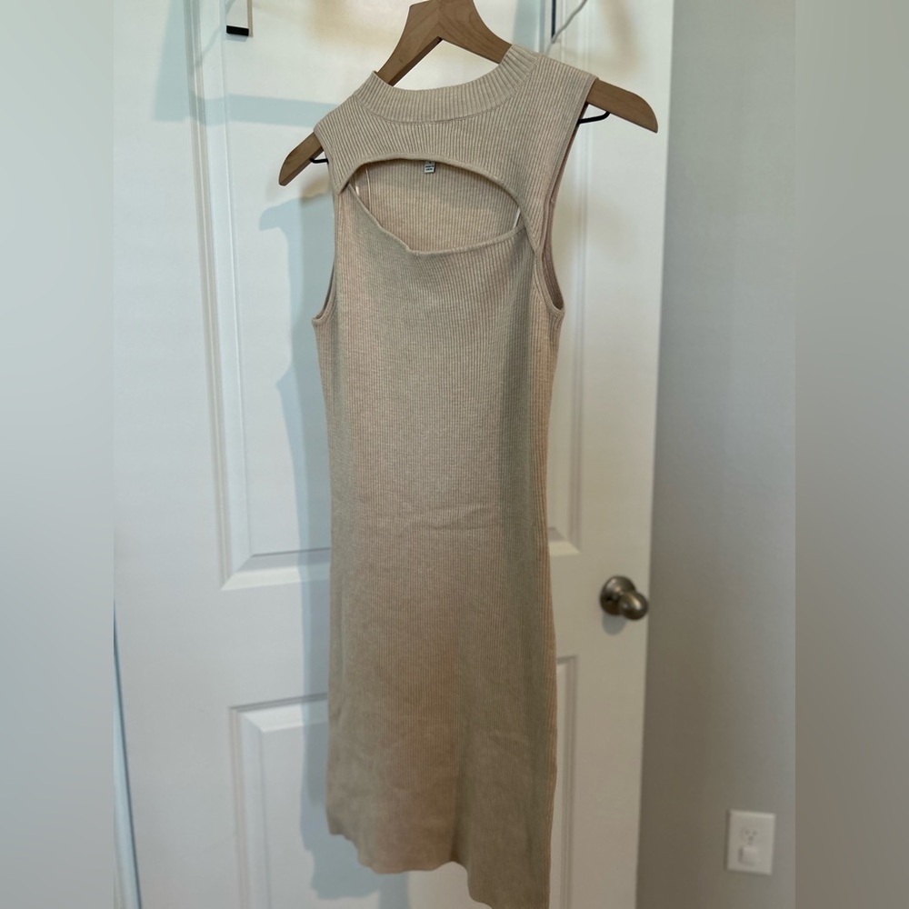 Pink Rose Beige Midi Knit like Dress